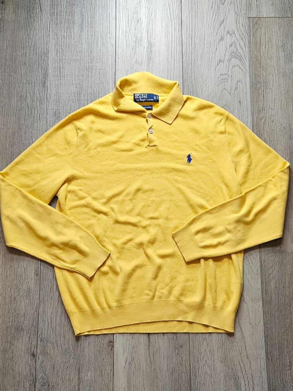Polo Ralph Lauren Yellow Long Sleeve Pima Cotton Knit Polo Sweater Size Medium